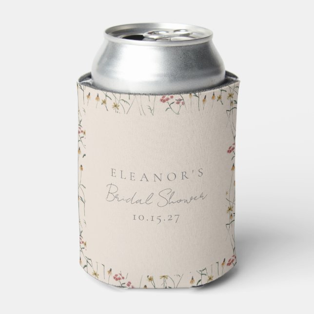 Whimsical Wildflower Floral Custom Bridal Shower Can Cooler (Can Front)