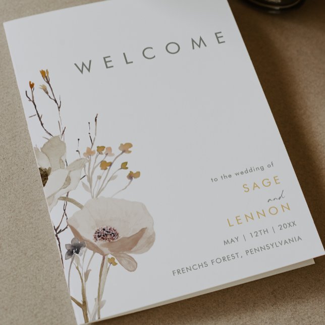 Whimsical Wildflower Folded Wedding Program Programme (Creator Uploaded)