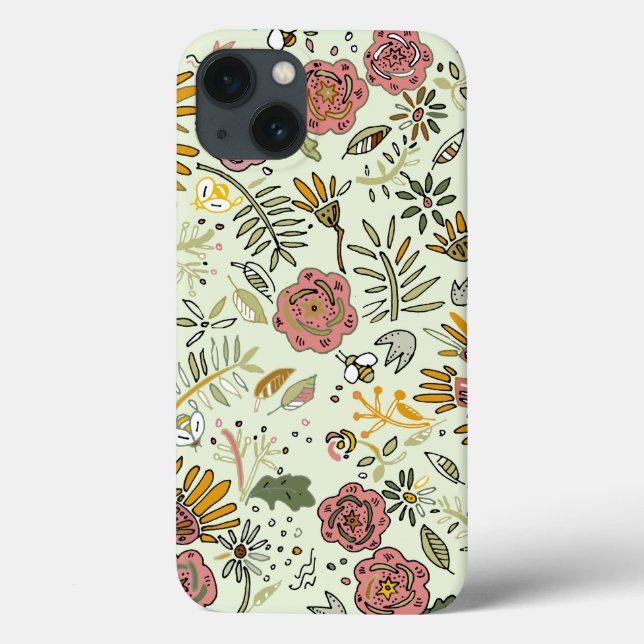 Whimsical Wildflower Garden & Bumblebee Pattern Case-Mate iPhone Case (Back)