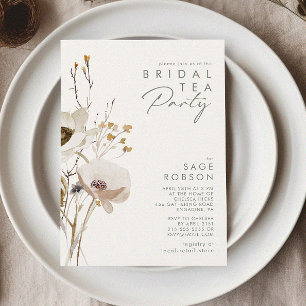 Whimsical Wildflower Ivory Bridal Tea Party Invitation
