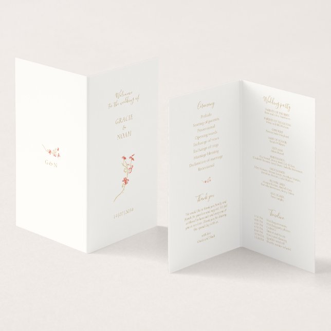 Whimsical Wildflower Ivory Folded Card Wedding  (Inside and Outside)