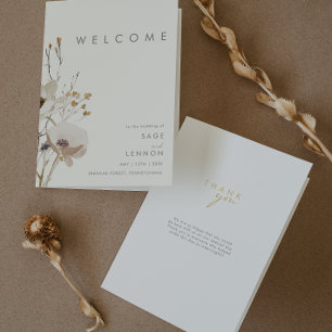 Whimsical Wildflower Ivory Folded Wedding Program Programme