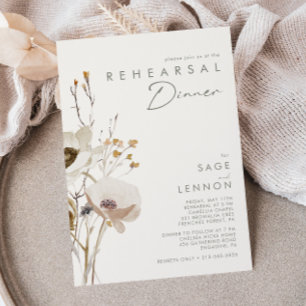 Whimsical Wildflower   Ivory Rehearsal Dinner Invitation