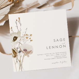 Whimsical Wildflower Ivory Square Wedding Invitation