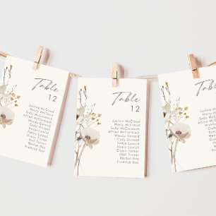 Whimsical Wildflower Ivory Table Number Chart