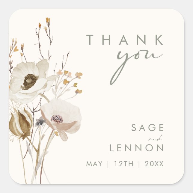 Whimsical Wildflower | Ivory Thank You Sticker (Front)