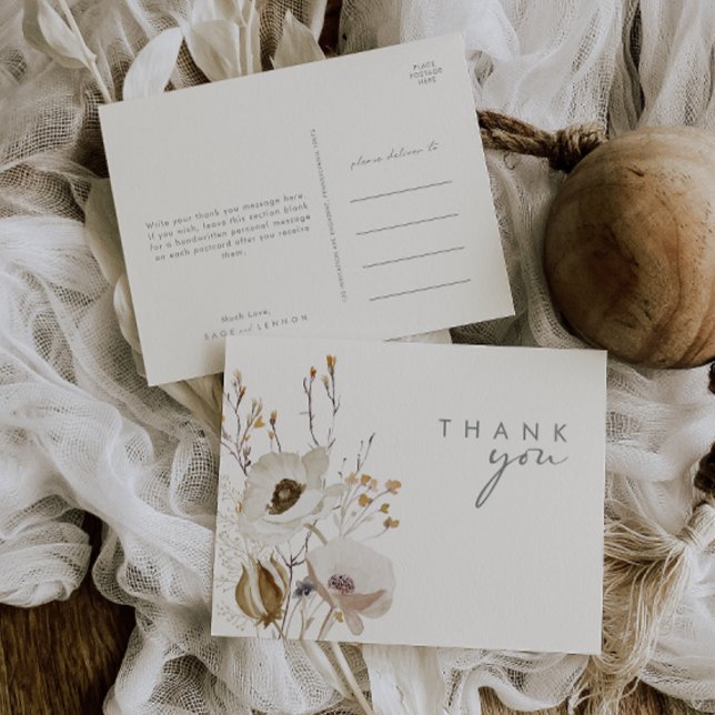 Whimsical Wildflower | Ivory Wedding Thank You Postcard (Creator Uploaded)