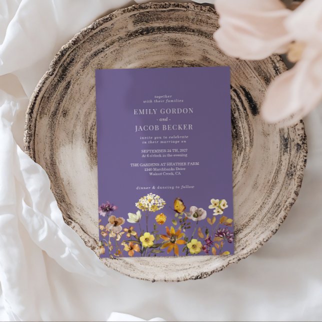 Whimsical Wildflower Lavender  Boho Wedding Invitation (Creator Uploaded)