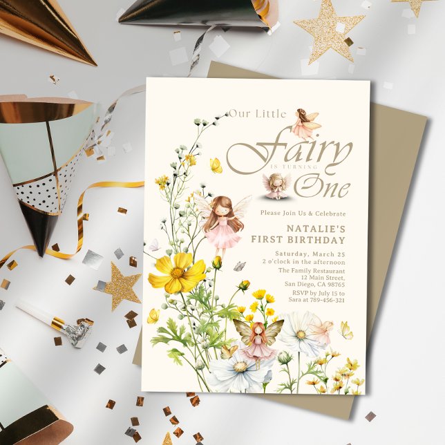 Whimsical Wildflower Magical Fairy First Birthday Invitation (Whimsical Wildflower Magical Fairy First Birthday Invitation)