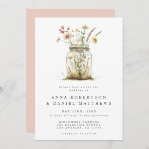 Whimsical Wildflower Mason Jar Wedding Invitation