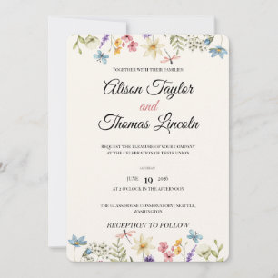 Whimsical Wildflower Meadow Butterfly Wedding Invitation