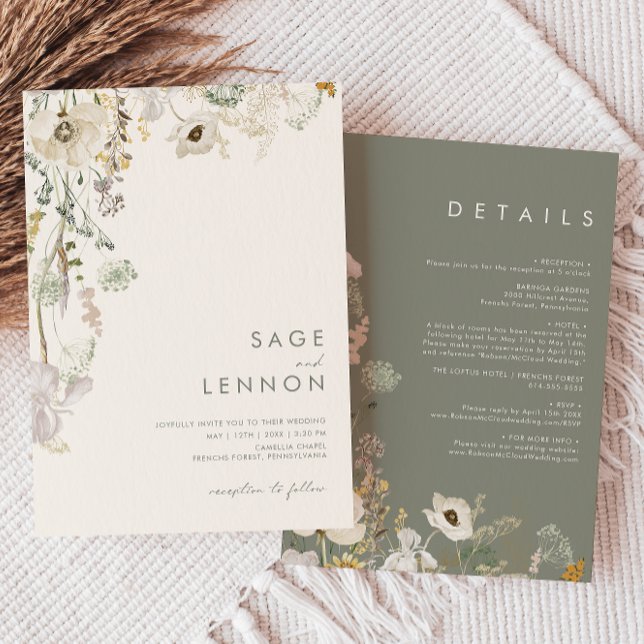 Whimsical Wildflower Meadow | Ivory All In One Invitation (Creator Uploaded)