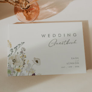 Whimsical Wildflower Meadow   Ivory Wedding Guest Book