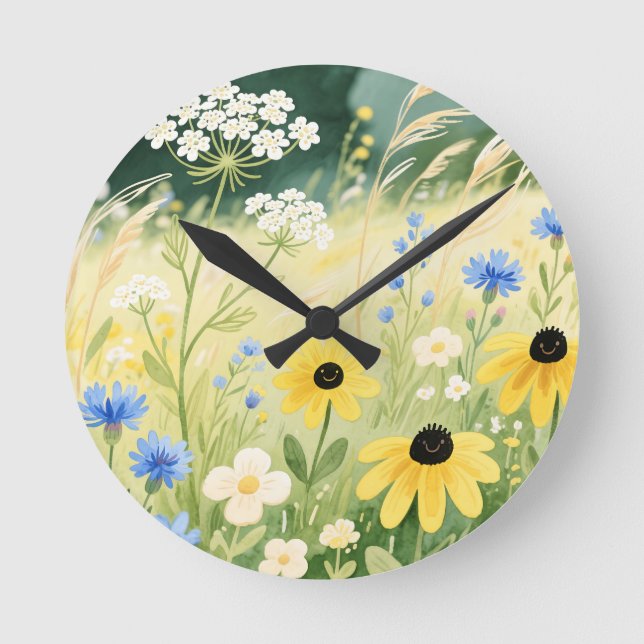 Whimsical Wildflower Meadow  Round Clock (Front)