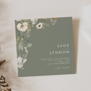 Whimsical Wildflower Meadow   Sage Green Square Invitation