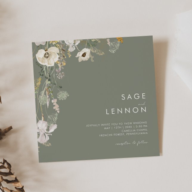 Whimsical Wildflower Meadow | Sage Green Square Invitation (Creator Uploaded)