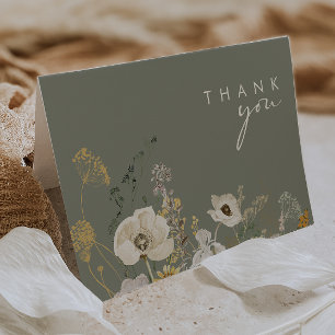 Whimsical Wildflower Meadow Sage Green Thank You Card