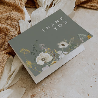 Whimsical Wildflower | Meadow Sage Green Thank You Card