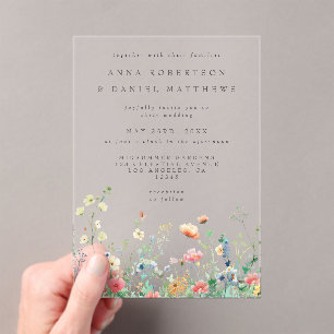 Whimsical Wildflower Meadow Wedding Acrylic Invitations