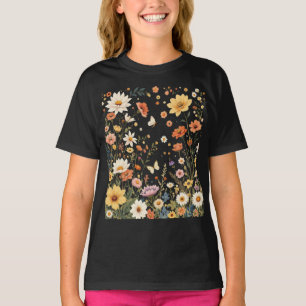 Whimsical Wildflower Meadow with Butterflies T-Shirt