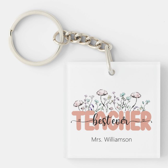Whimsical Wildflower Personalised Best Teacher Key Ring (Front)