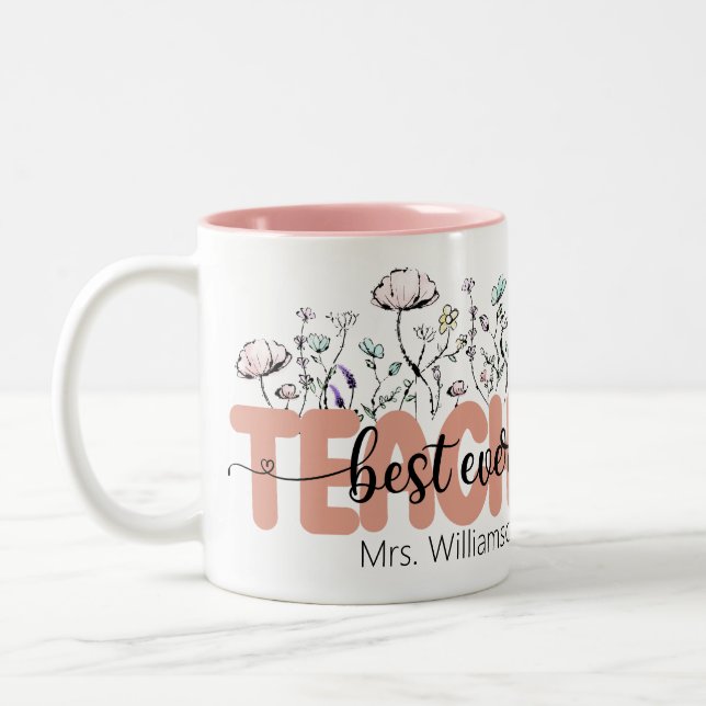 Whimsical Wildflower Personalised Best Teacher Two-Tone Coffee Mug (Left)
