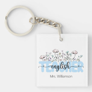 Whimsical Wildflower Personalised English Teacher Key Ring
