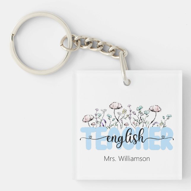 Whimsical Wildflower Personalised English Teacher Key Ring (Front)