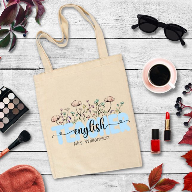 Whimsical Wildflower Personalised English Teacher Tote Bag (Creator Uploaded)