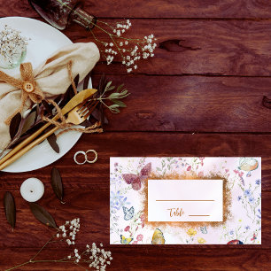 Whimsical Wildflower Pink Flat Place Card