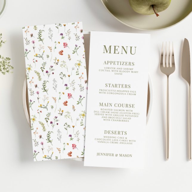Whimsical wildflower rustic wedding menu cards (Creator Uploaded)
