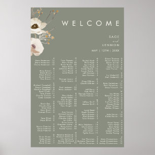 Whimsical Wildflower Sage Alphabetical Seating Poster
