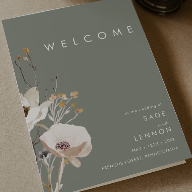 Whimsical Wildflower | Sage Folded Wedding Program Programme (Creator Uploaded)
