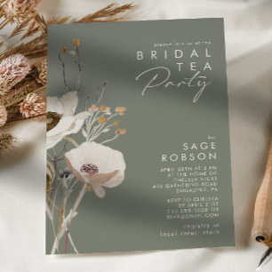 Whimsical Wildflower   Sage Green Bridal Tea Party Invitation