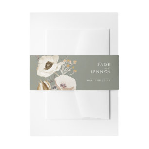 Whimsical Wildflower   Sage Green Invitation Belly Band