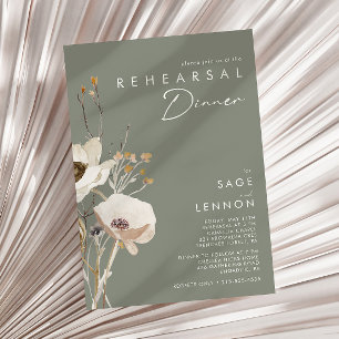 Whimsical Wildflower   Sage Green Rehearsal Dinner Invitation