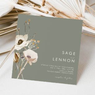 Whimsical Wildflower   Sage Green Square Wedding Invitation