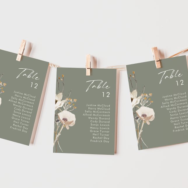 Whimsical Wildflower Sage Green Table Number Chart (Creator Uploaded)