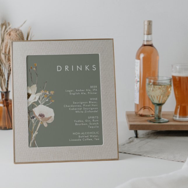 Whimsical Wildflower Sage Wedding Drinks Menu Poster (Creator Uploaded)