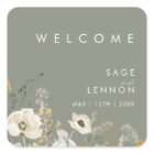 Whimsical Wildflower Sage Wedding Welcome Sticker