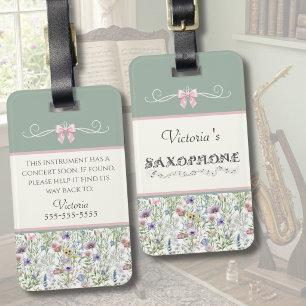 Whimsical Wildflower Saxophone Instrument Case Tag