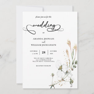 Whimsical Wildflower simple calligraphy Wedding Invitation
