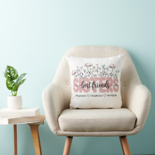Whimsical Wildflower Sisters Are Best Friends Cushion