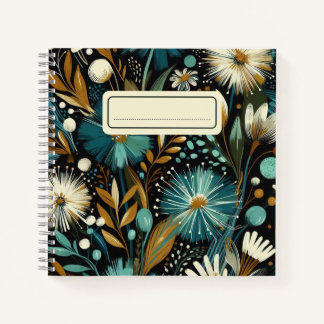 Whimsical Wildflower – Teal Blooms, Golden Accent Notebook