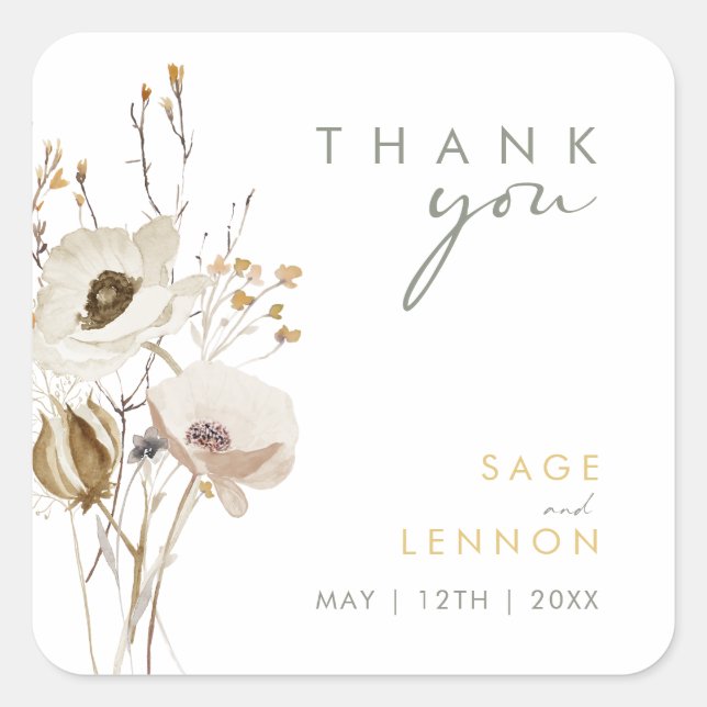 Whimsical Wildflower Thank You Wedding sticker (Front)