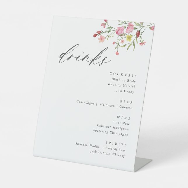 Whimsical Wildflower Wedding Drinks Sign (Front)