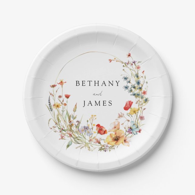 Whimsical Wildflower Wedding Paper Plates (Front)
