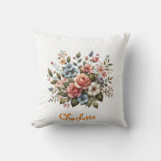 Whimsical wildflowers botanical garden decorative cushion
