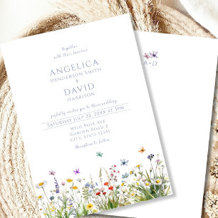 Whimsical Wildflowers Butterflies Wedding Invitation