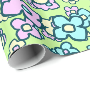 Whimsical Wildflowers Cheerful Floral Spring Green Wrapping Paper